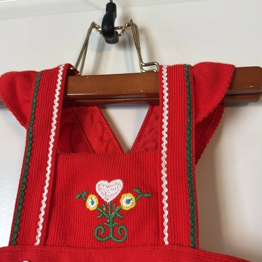 VTG 12m Carters red white heart green stitching baby overall holiday Christmas